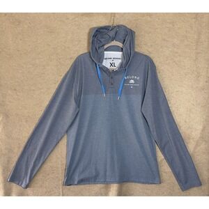 Belong Designs Henley Hoodie Womens XL Blue‎ Striped Pullover Lightweight